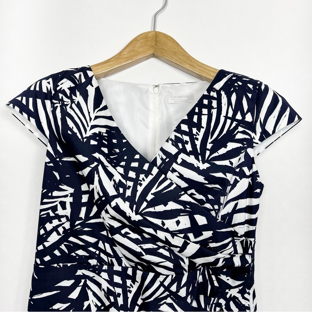 Colebrook Black and White Midi Sheath Dress with Cap Sleeves Size 10 Palm Leaf - Picture 4 of 12